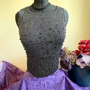 Lauren Michelle Beaded Metallic Tank Top